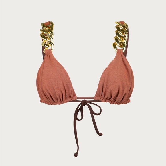 SAME by Shea Marie GOLD CHAIN TRIANGLE TOP & BRIEF (FAUX SUEDE BURNT SIENNA) - Picture 3 of 6